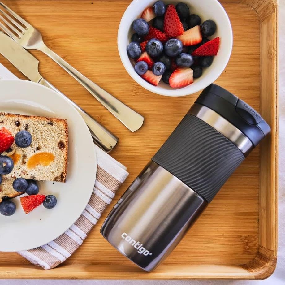 Contigo Byron Snapseal Travel Mug, Stainless Steel Thermal Mug, Vacuum Flask, Leakproof Tumbler, Coffee Mug With Bpa Free Easy-Clean Lid, 470 ml, Matte Black