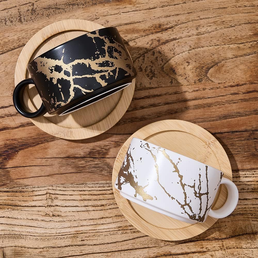 Porcelain Espresso Cups with Metal Stand, Set of 4