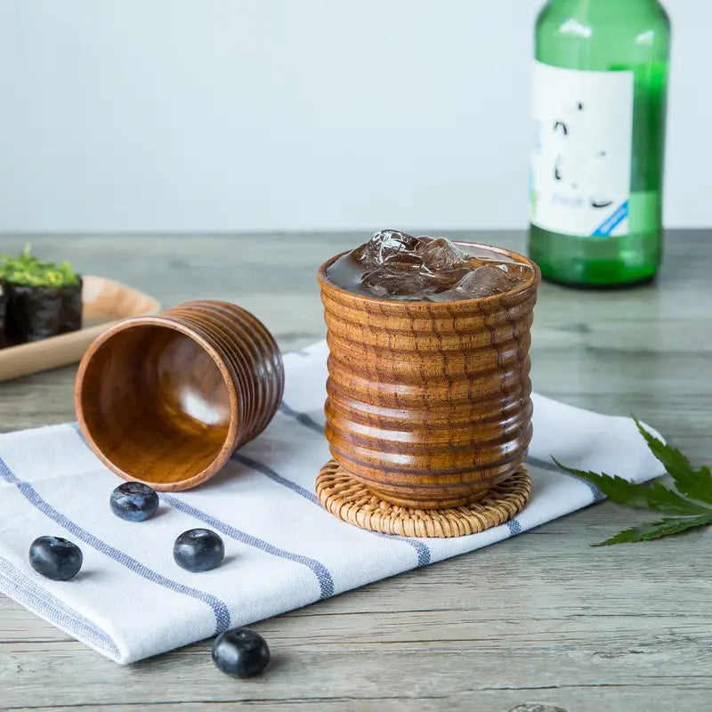 Natural Wood Water Cup with Jujube Line Pattern