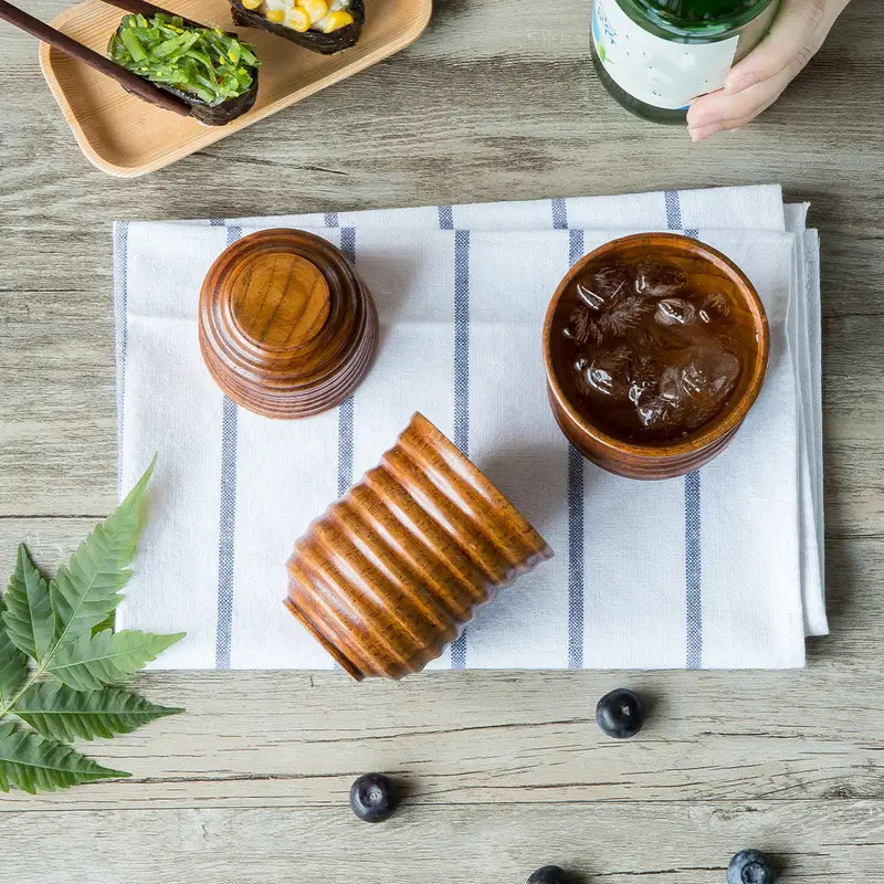 Natural Wood Water Cup with Jujube Line Pattern